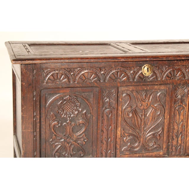 Antique Tudor Style Carved Oak Trunk For Sale In Los Angeles - Image 6 of 12