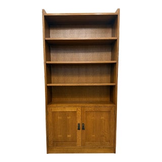 Stickley Mission Collection Oak Tall Bookcase With Lower Cabinet For Sale