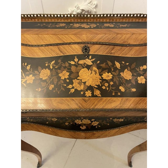 Late 19th Century Antique French Victorian Satinwood Freestanding Marquetry Inlaid Bureau 1880 For Sale - Image 5 of 16