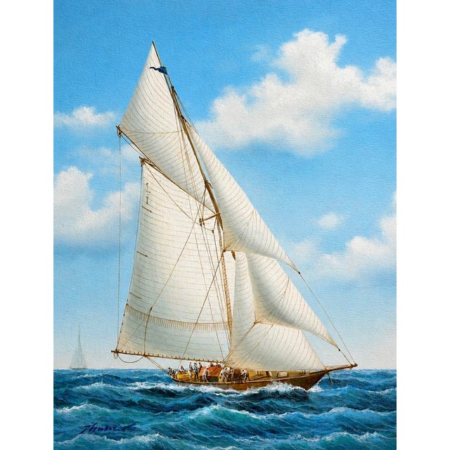 Nautical Schooner Yacht Sailboat Marine Oil Painting on Stretched Canvas, by Thomas For Sale - Image 3 of 5
