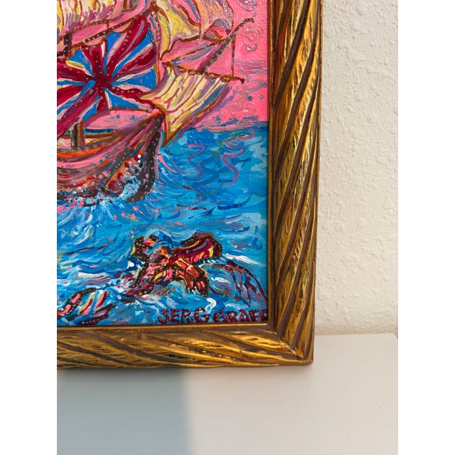Paint Serg Graff “Manifesto” Original Painting, Fantasy Ship Seascape, Nautical Art For Sale - Image 7 of 11