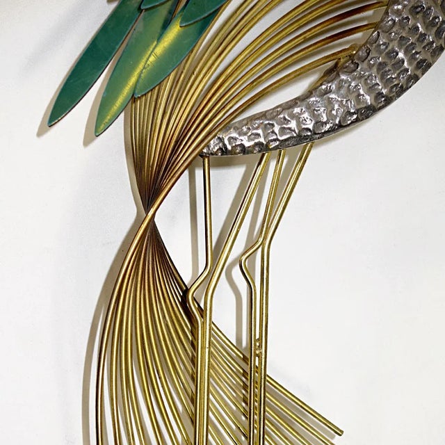 Hollywood Regency Brass Wall Sculpture Silver Heron Bird by Curtis Jere for Artisan House, 1987 For Sale - Image 4 of 8