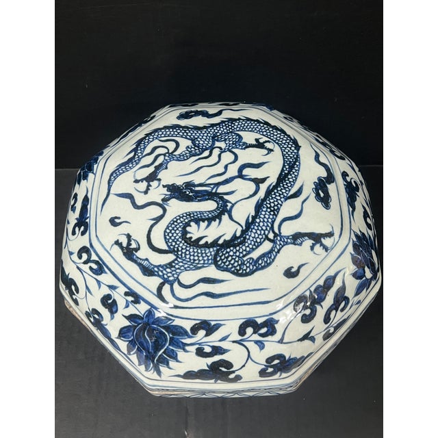 Late 20th Century Chinese Art Porcelain Blue and White Large Lidded Box For Sale - Image 10 of 10