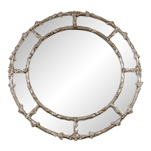 Mid 20th Century Louis XVI Style Round Gilt Wood and Gesso Mirror With Silver Leaf Finish
