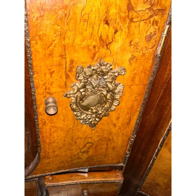 Wood Antique French-Style Writing Desk With Ornate Carvings & Inlaid Wood For Sale - Image 7 of 14