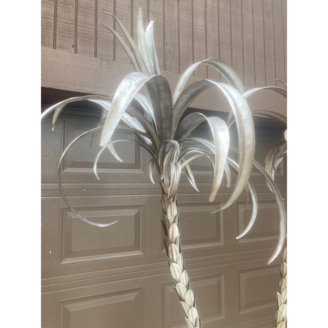 Tole Double Palm Tree in Pot Hand Crafted in Italy 1960 - Silver on Aged Bronze Patina For Sale - Image 12 of 16