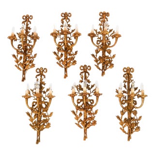Vintage French Louis Revival Ormolu Wall Lights, 1920s, Set of 6 For Sale