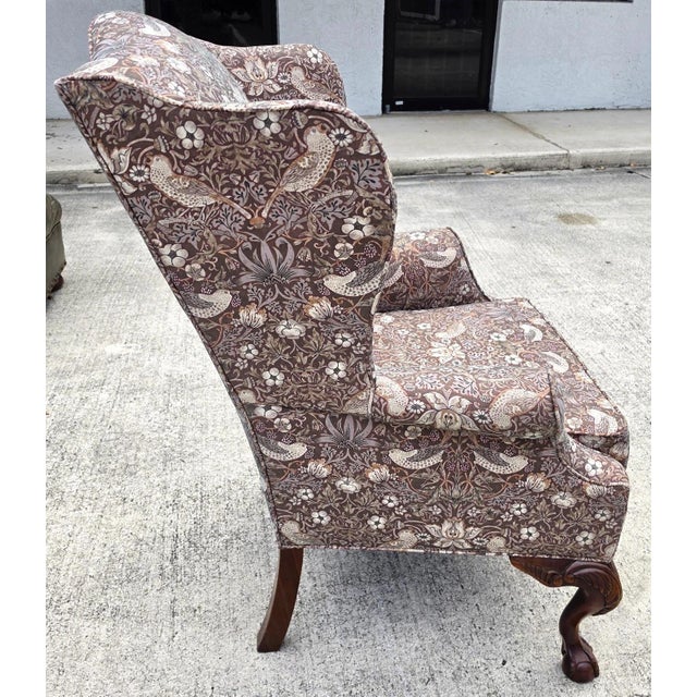 Vintage Hickory Chair Co Wingback William Morris Strawberry Thief Fabric For Sale - Image 12 of 18