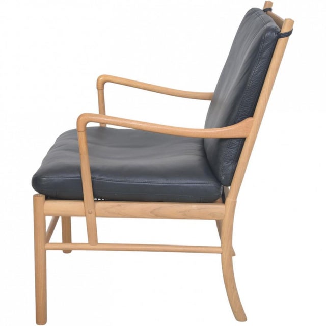 Vintage Colonial Chair in Ash and Black Leather by Ole Wanscher, 2000s For Sale - Image 10 of 14