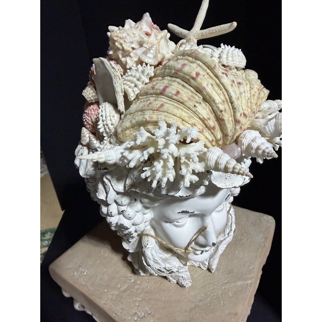 White Celestial Meets the Sea, Shell Incrusted Bust-Coastal Art Sculpture For Sale - Image 8 of 14