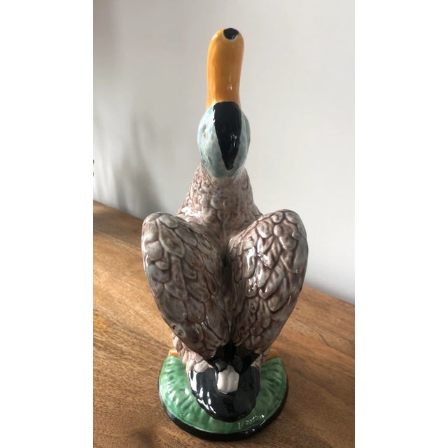 Taupe Vintage Bordallo Pinheiro Large Mallard Duck Ewer For Sale - Image 8 of 12