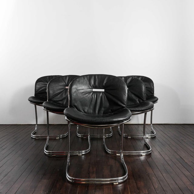 Sabrina Dining Chairs in Black Leather from Gastone Rinaldi, 1970s, Set of 6 For Sale - Image 17 of 17