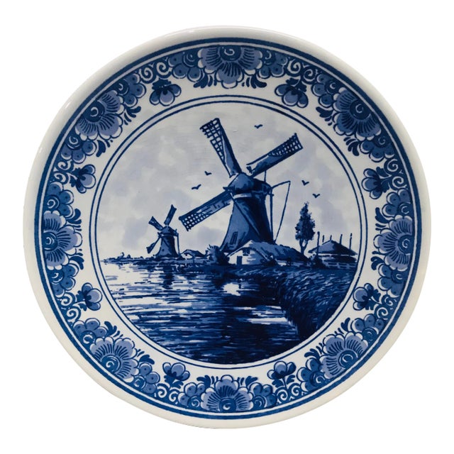 1983 Blue Delft Plate With Windmill Scene For Sale