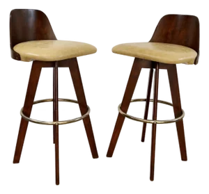 1960’s Mid-Century Modern Walnut & Leather Bar Stools - A Pair