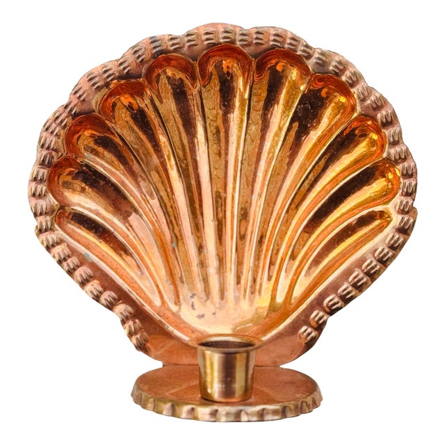 Copper Shell Wall Sconce Candle Holder – Vintage Coastal Glam Nautical Decor For Sale