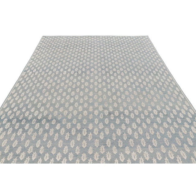 Rug & Kilim Rug & Kilim’s Modern Block Print Rug in Blue with White Floral Pattern - 12x15 For Sale - Image 4 of 8