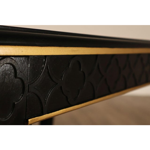 Chinese Chippendale Black Lacquered Dining Table With Two Leaves, Inset Glass For Sale - Image 13 of 18