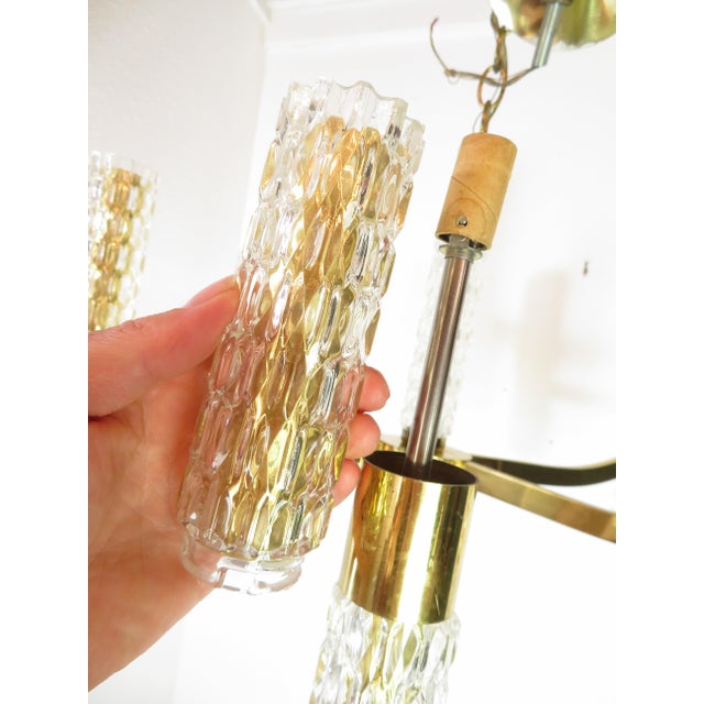 Metal Mid Century Brass & Glass Chandelier ~ Hanging Lamp ~ Sciolari Murano Style For Sale - Image 7 of 18