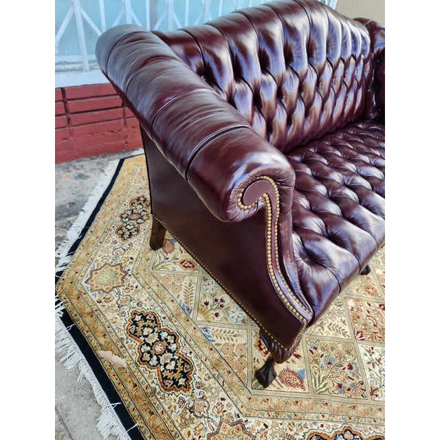 Vintage Chesterfield Tufted Leather Loveseat For Sale - Image 12 of 12