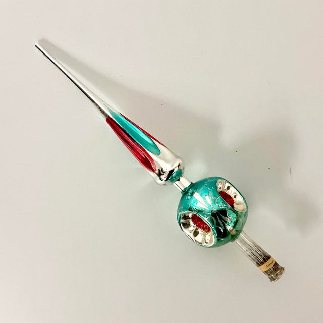 Antique German Hollywood Regency Blown Mercury Glass Christmas Tree Topper, Three Indents For Sale - Image 4 of 16