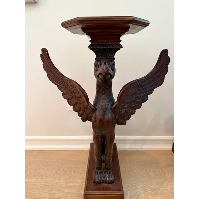 Pair of Neoclassical Winged Griffin Walnut Pedestal Side Tables, Vintage For Sale - Image 4 of 5