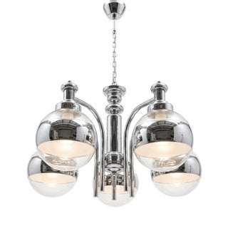 Mid-Century Modern Chrome and Clear Glass Five-Light Globe Chandelier, 1970s For Sale