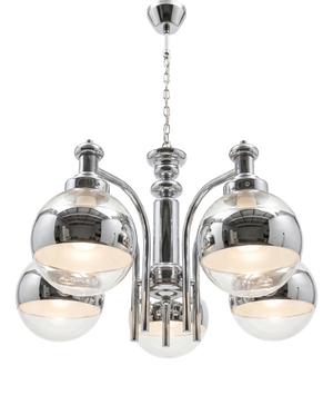 Mid-Century Modern Chrome and Clear Glass Five-Light Globe Chandelier, 1970s