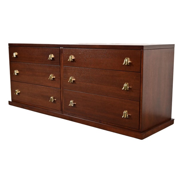 T. H. Robsjohn-Gibbings for Widdicomb Mid-Century Modern Hollywood Regency Mahogany Dresser or Credenza, Newly Refinished For Sale