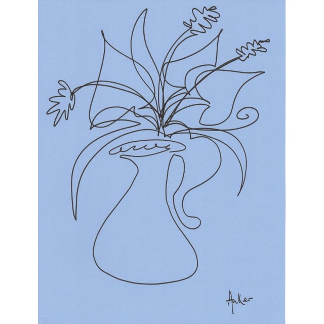 "1 Line Minimalist Botanic #9" Contemporary Original Ink Drawing by CL Auker For Sale