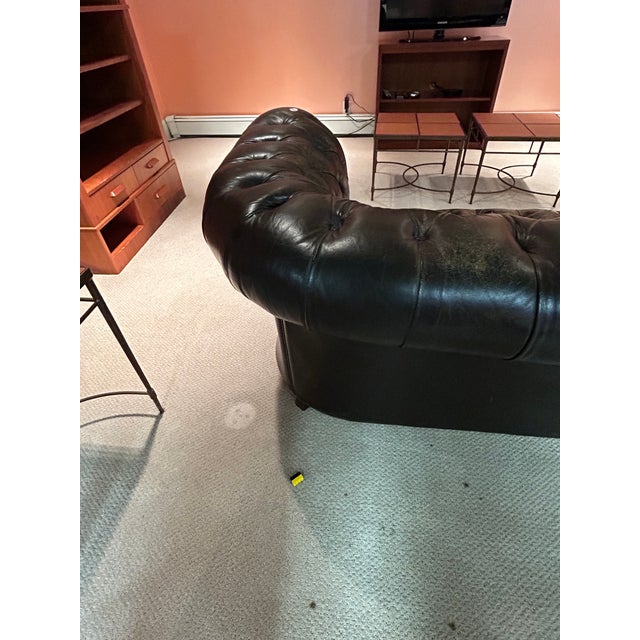 Large Vintage Black Leather Chesterfield Sofa For Sale - Image 11 of 12