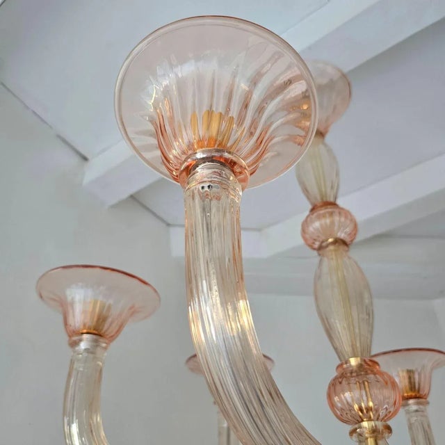 Glass 1970s Pink Neoclassical Murano Glass Chandelier For Sale - Image 7 of 9