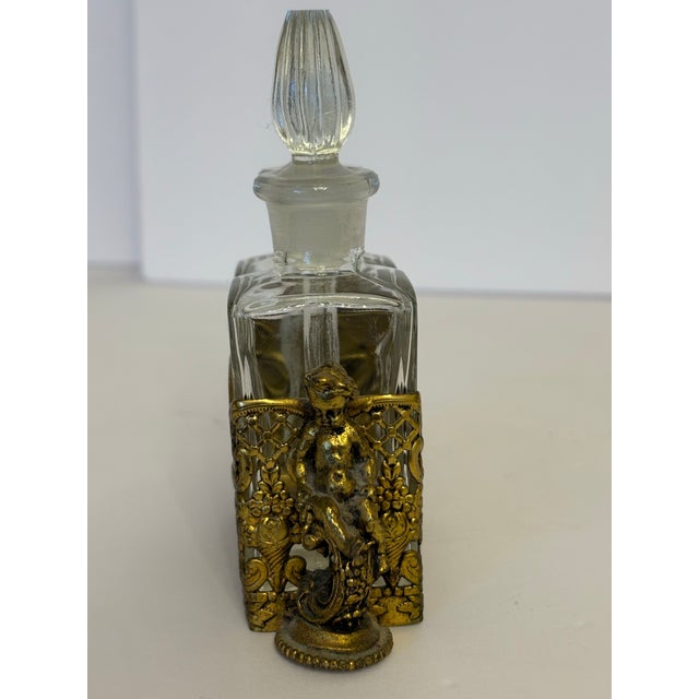 French 19th Century French Baccarat Style Brass Caddy and Perfume Bottles - A Set of 3 For Sale - Image 3 of 6