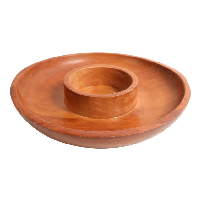 Mid Century Solid Mahogany Chip and Dip Made in Thailand For Sale