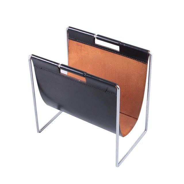 Chrome Steel and Black Leather Magazine Rack from Brabantia, 1960s For Sale - Image 13 of 13