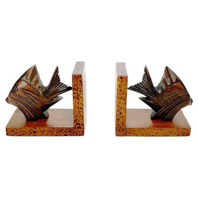 Wooden Bookends with Fish Decoration, France, 1960s, Set of 2 For Sale - Image 10 of 10