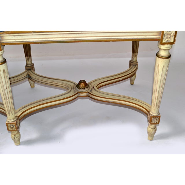 Louis XVI Bench Karges Furniture Co. HandCarved Hardwood Blue Motif Fabric Chairish