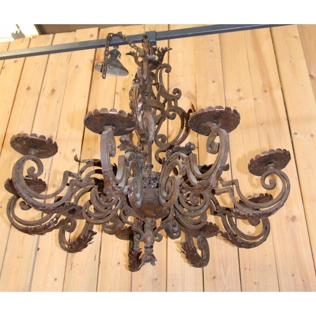 19th Century Wrought Iron Chandelier with Coat of Arms For Sale - Image 14 of 14