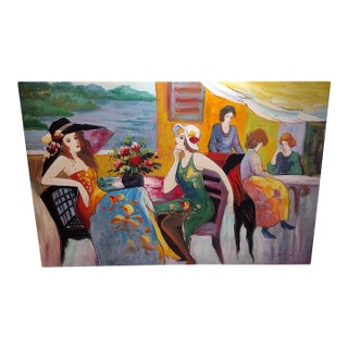 1990s Vibrant Cafe Scene Oil Painting by Jean-Claude Dutard For Sale