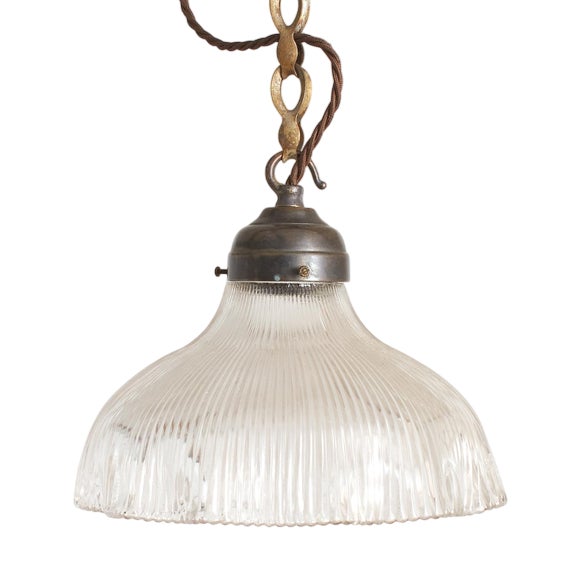 Glass Pendant Light from Holophane, 1940s For Sale