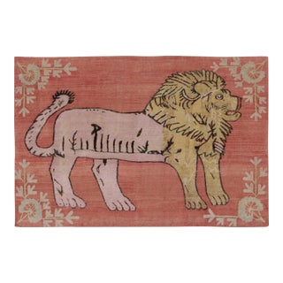 Rug & Kilim Modern Persian Gabbeh Inspired Rug in Coral and Gold Lion Pictorial For Sale