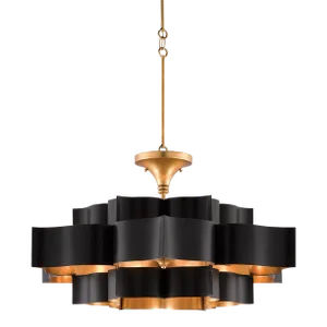 Currey & Company Grand Lotus Black Large Chandelier