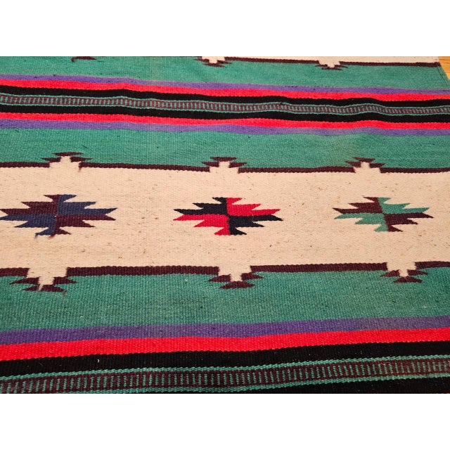 Vintage American Southwestern Kilim, Handwoven Wool, Stripe Pattern, Ivory & Green, 4x8 For Sale - Image 14 of 16