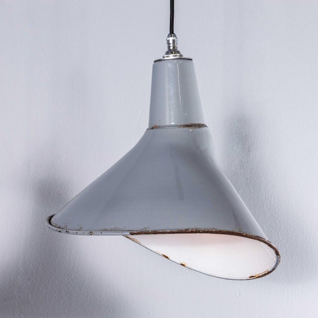 Industrial Grey Benjamin Crysteel Enamelled Parabolic Lamps, 1950s, Set of 2 For Sale - Image 6 of 15