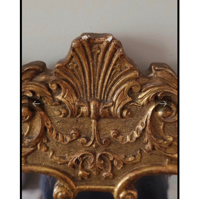 Antique French Rococo Giltwood Wall Mirror With Foxed Glass, 34 X 17.5 In. For Sale - Image 4 of 4