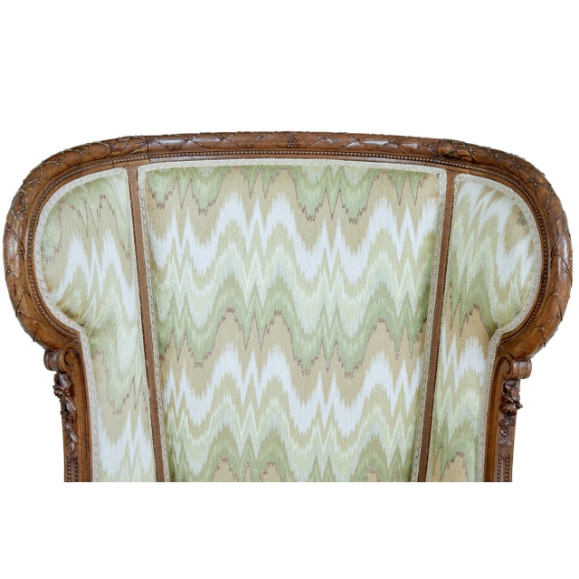 Late 19th Century French Louis XVI Style 1870s Walnut Bergère à Oreilles with Carved Décor For Sale - Image 5 of 9