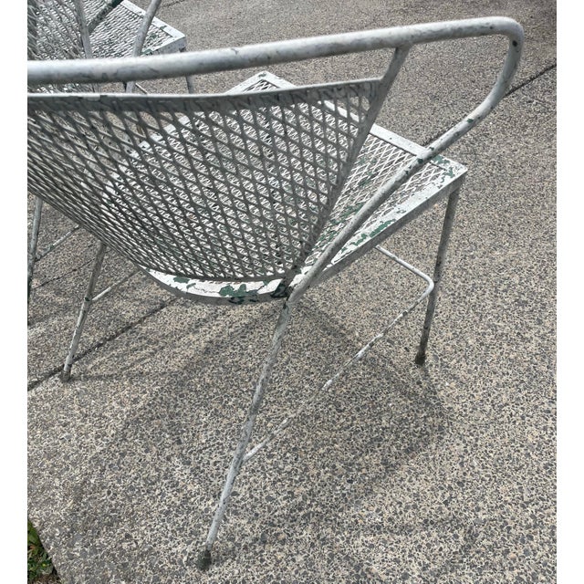 Set of 3 Wrought Iron Garden Patio Chairs Mesh Seats Backs Att Russell Woodard For Sale - Image 6 of 12