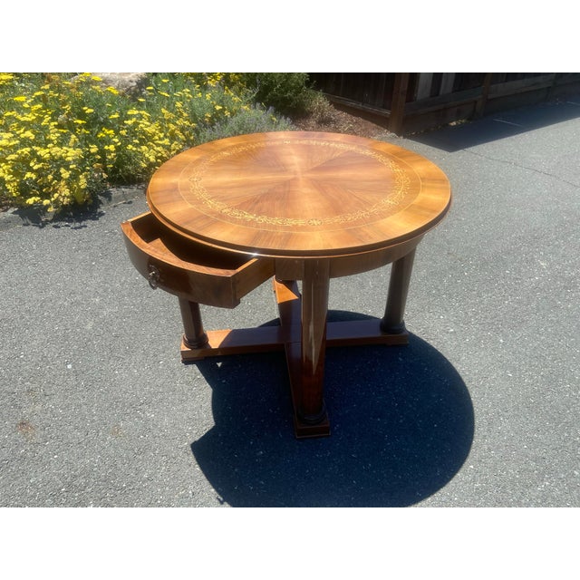 Vintage French Empire Style Round Mahogany Accent Round Table For Sale - Image 9 of 12