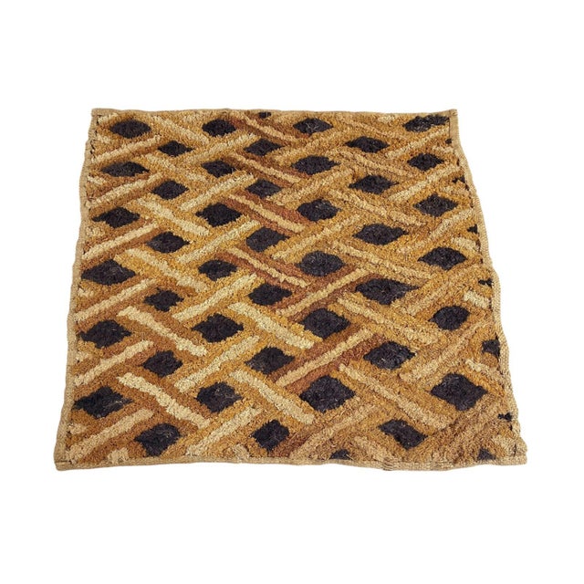 Superb Kuba Kasai Velvet Boutallah Raffia Textile from Zaire, Africa, featuring striking geometric design. Handcrafted...
