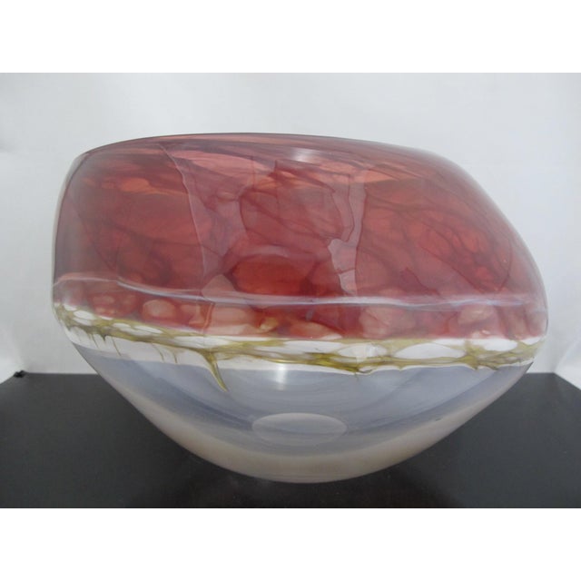 Glass Tim Chilina Large Marbled Red Oregon Pacific Nw Art Glass Vase Bowl For Sale - Image 7 of 18