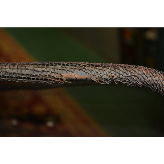 1970s Vintage Black Metal Mesh & Iron Curved Front Fireplace Screen W/Brass Handles For Sale - Image 5 of 17